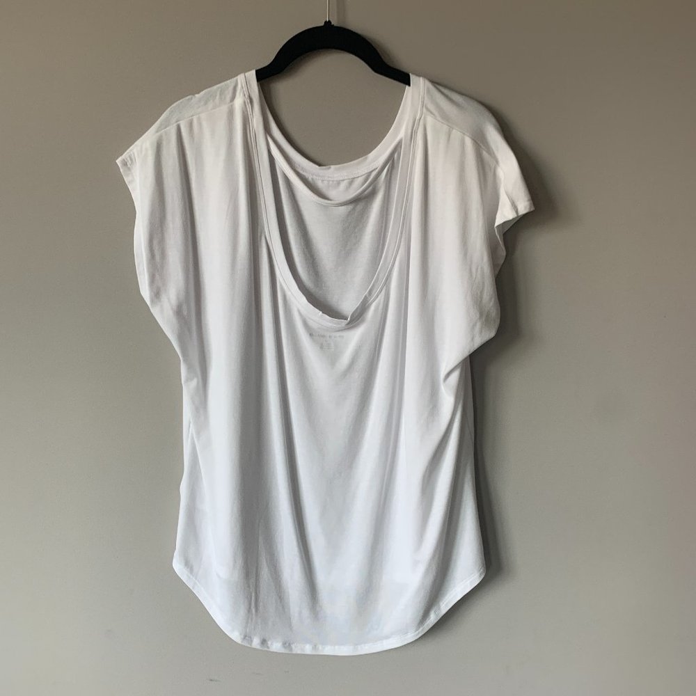 Amazon Short Sleeve Top - Scoop Neck White with Back Cutout